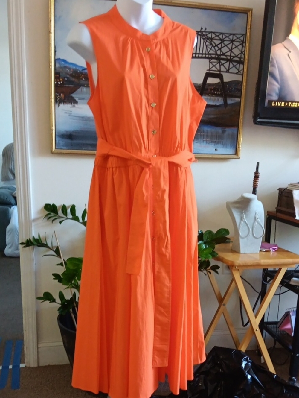 MICHAEL Michael Kors Bright Orange Sleeveless Button-Front Maxi Dress